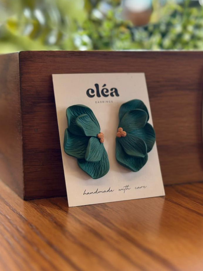 Green petal hand crafted earring olive green earring 
