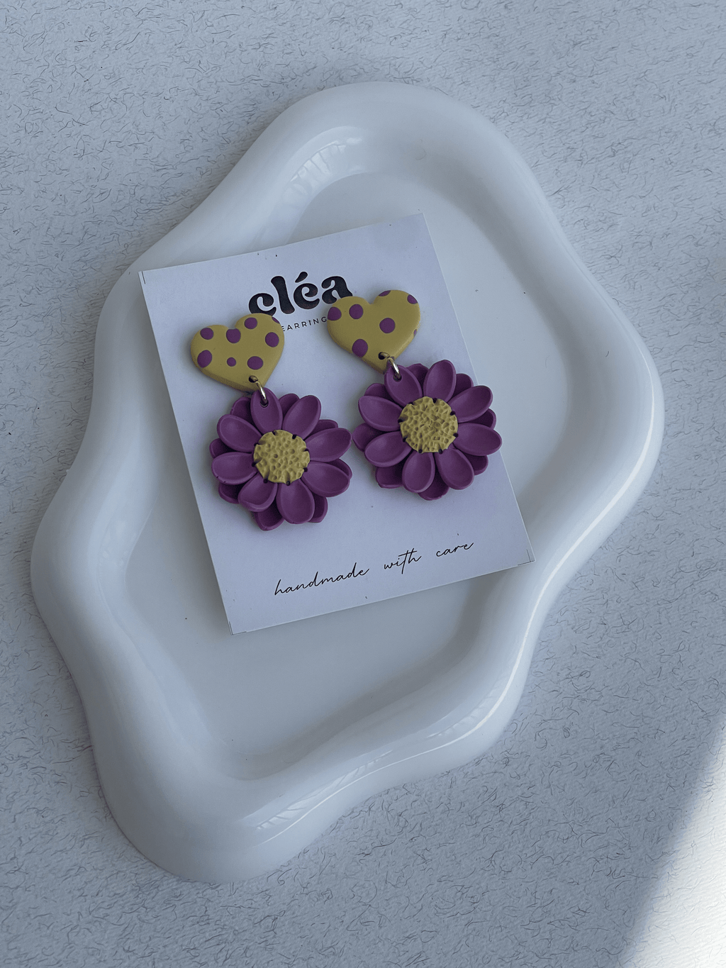 polka dot heart flower earring